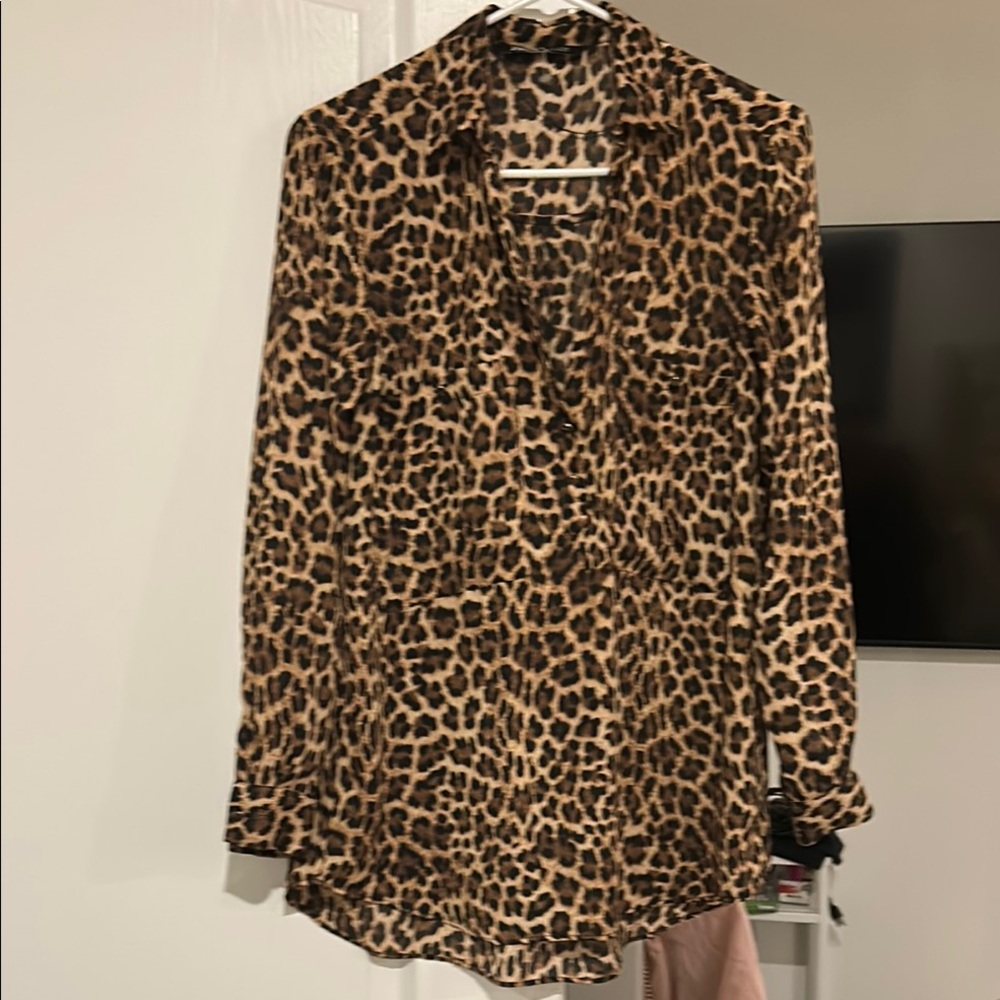 Zara Leopard 🐆 Print Long Sleeve Collar Blouse